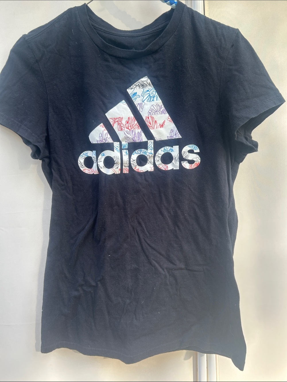 adidas Black Tee with Floral Logo